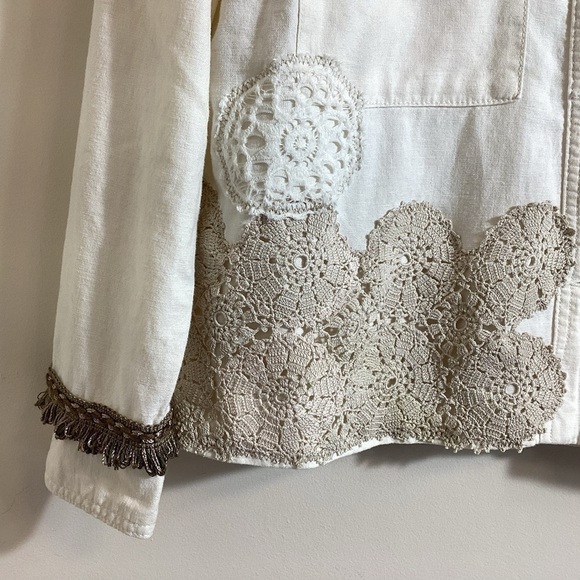 Upcycled Linen Cotton Womens Jacket Size M Boho OOAK Shabby Chic Patches Quilted - Picture 12 of 16